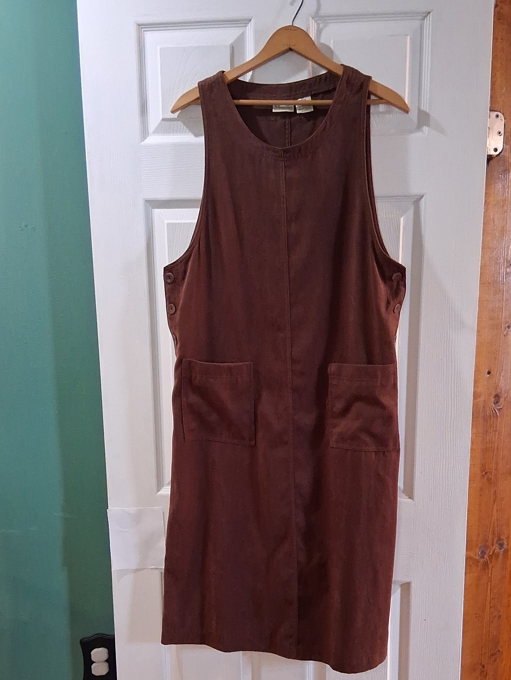 St. Johns Bay Sleeveless Brown Pinafore Dress - Classic Pocket Shift